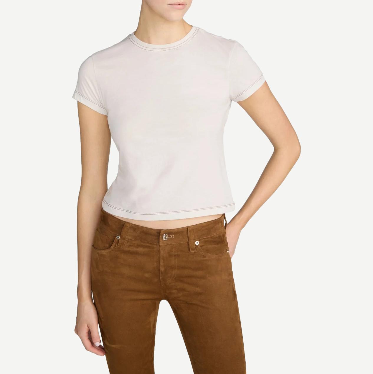 The Contrast Stitch Baby Tee - Bone - Galvanic.co