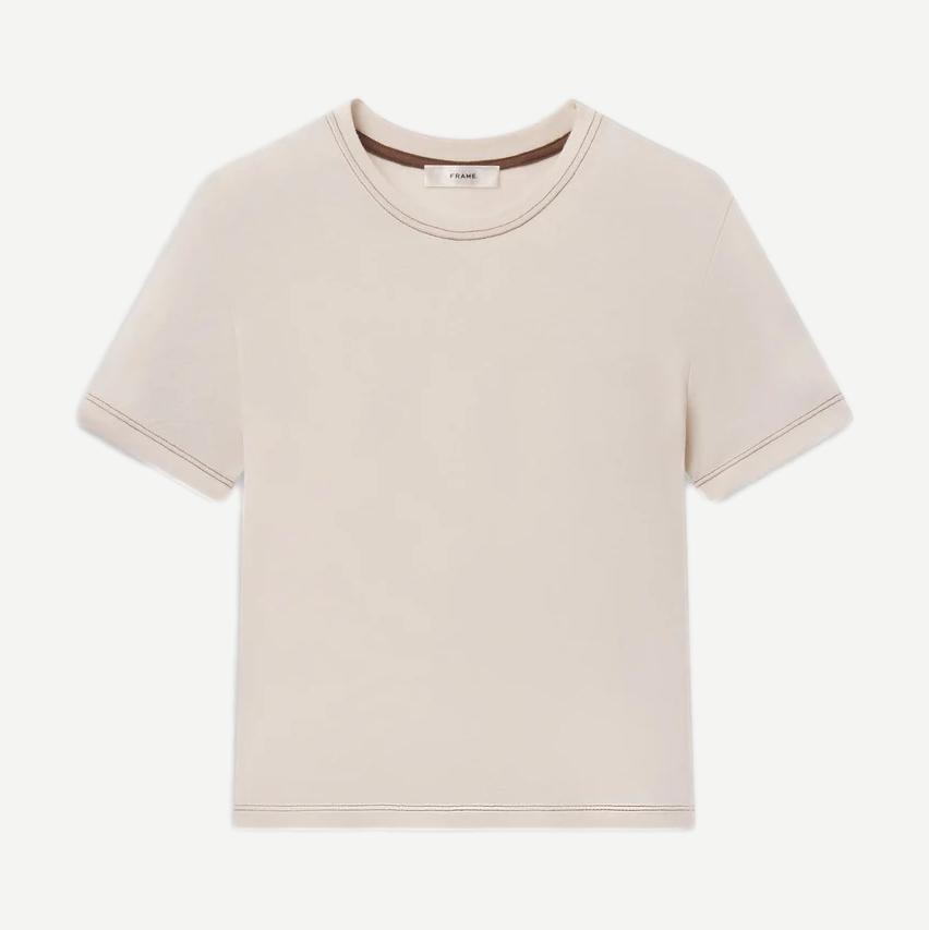 The Contrast Stitch Baby Tee - Bone - Galvanic.co