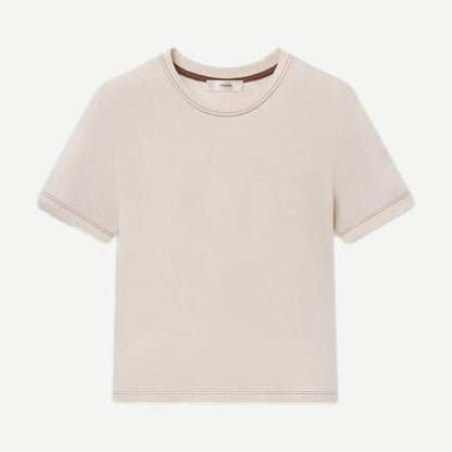 The Contrast Stitch Baby Tee - Bone - Galvanic.co