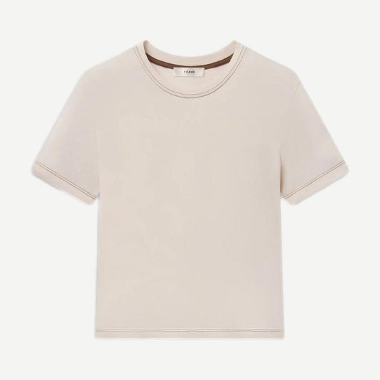The Contrast Stitch Baby Tee - Bone - Galvanic.co