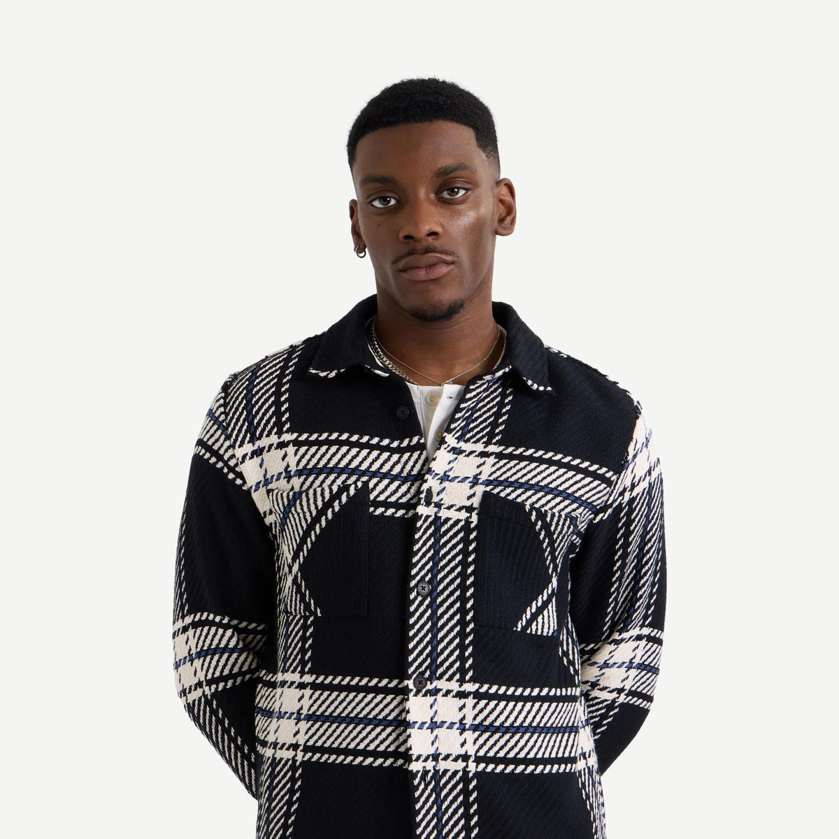 Whiting Overshirt Oversize Grid Check - Black/Ecru