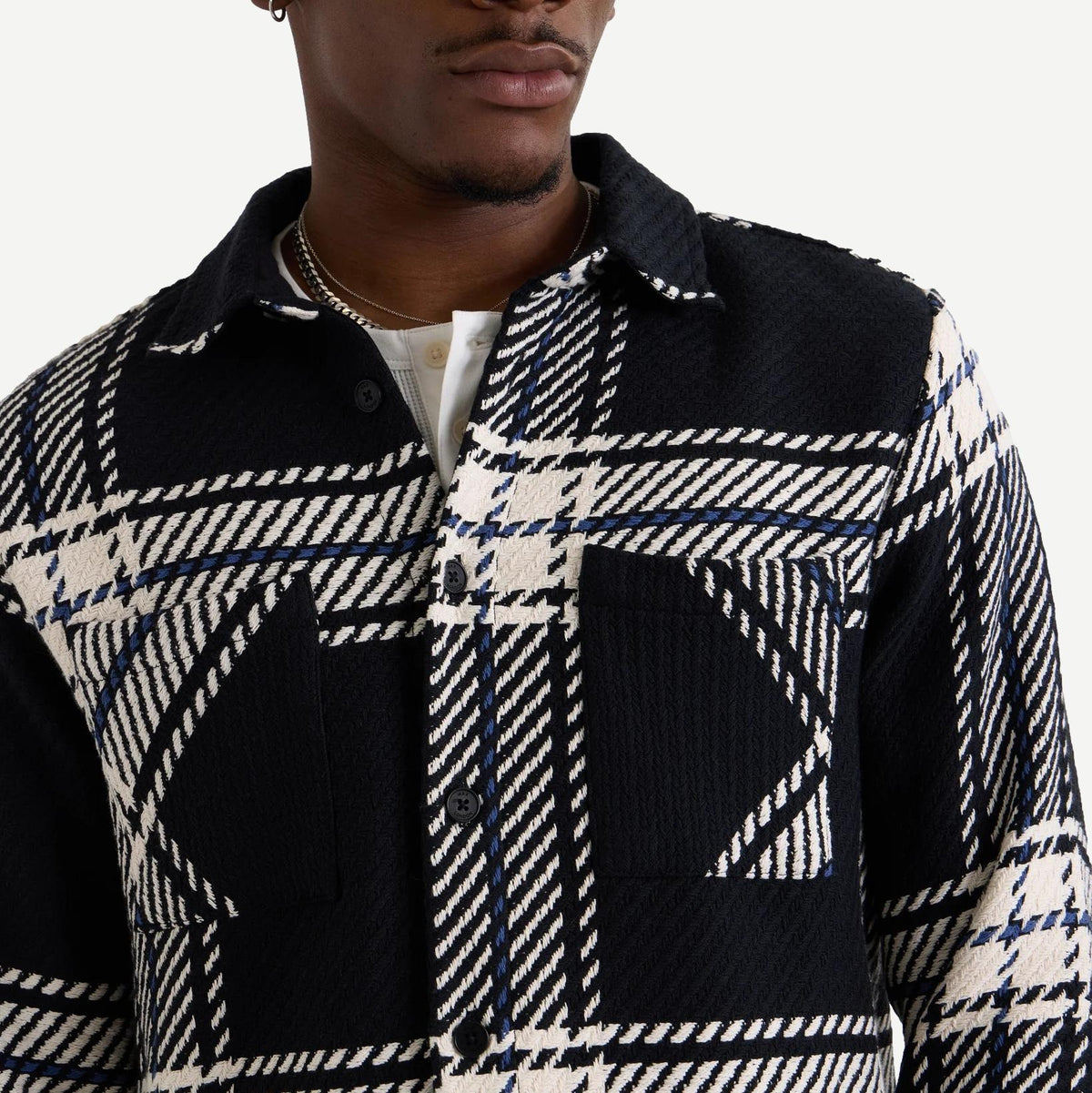 Whiting Overshirt Oversize Grid Check - Black/Ecru