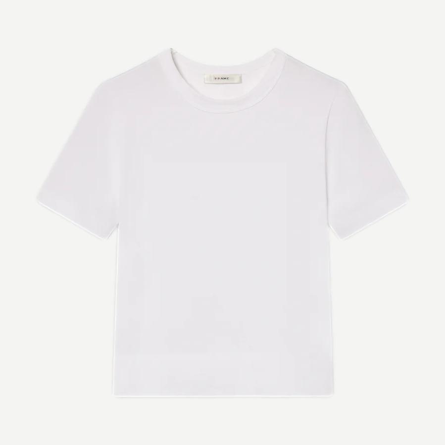 White Frame Denim Boxy Tee T-shirt displayed flat, showing its relaxed fit and simple crew neckline.