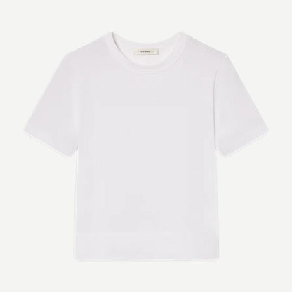 White Frame Denim Boxy Tee T-shirt displayed flat, showing its relaxed fit and simple crew neckline.