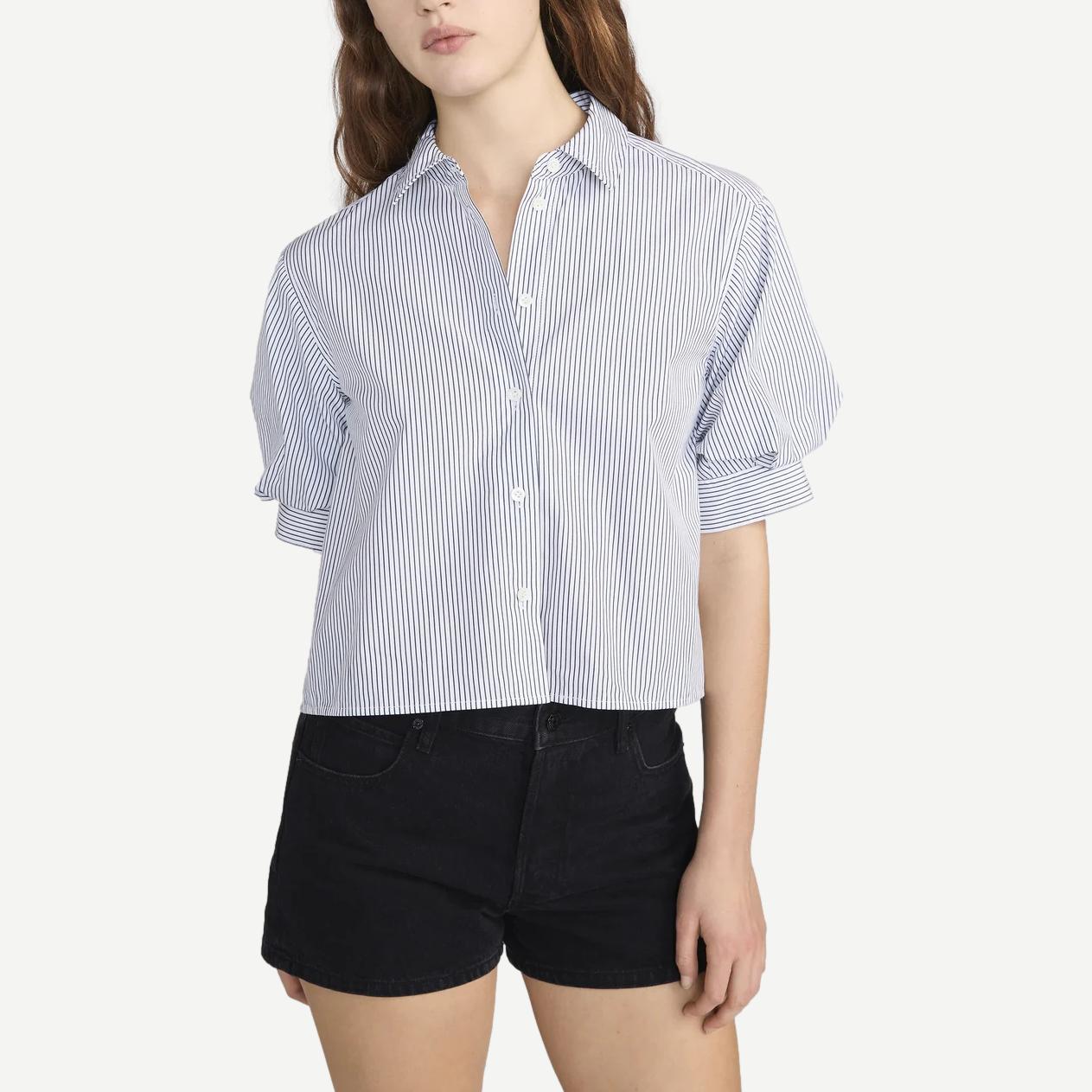 The Billow Sleeve Shirt - Navy Stripe - Galvanic.co
