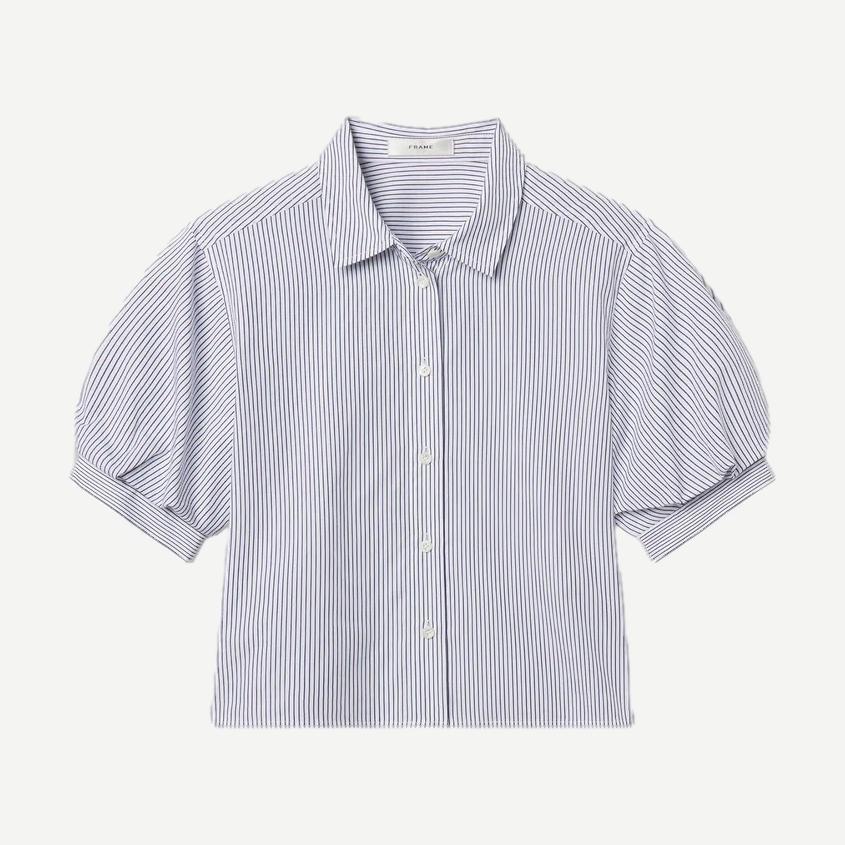 The Billow Sleeve Shirt - Navy Stripe - Galvanic.co