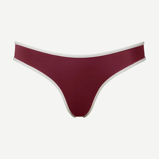 Onia Milly bikini bottom in dark cherry and egret with floral pattern, featuring a sleek, fitted design for beach or pool wear.