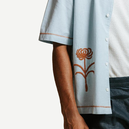 Keats SS Shirt Dahlia Embroidery - Light Blue/Rust - Galvanic.co