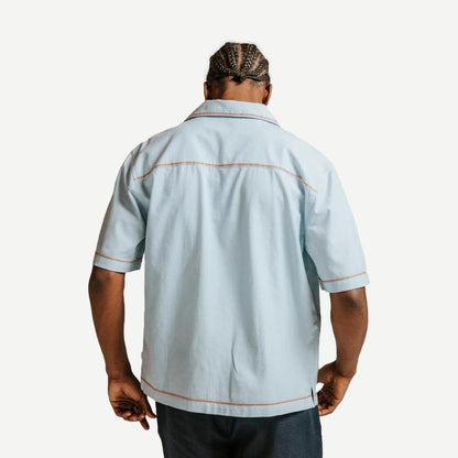 Keats SS Shirt Dahlia Embroidery - Light Blue/Rust - Galvanic.co