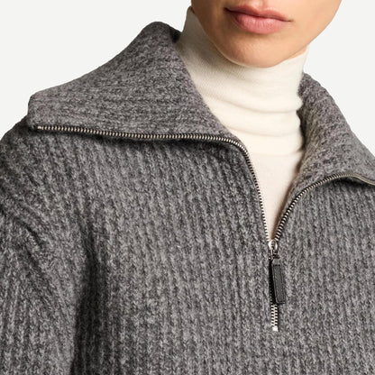 Cashmere Sailor Collar Quarter Zip Sweater - Heather Grey