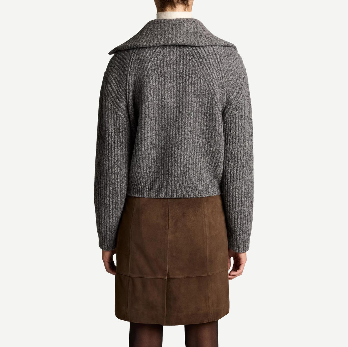 Cashmere Sailor Collar Quarter Zip Sweater - Heather Grey