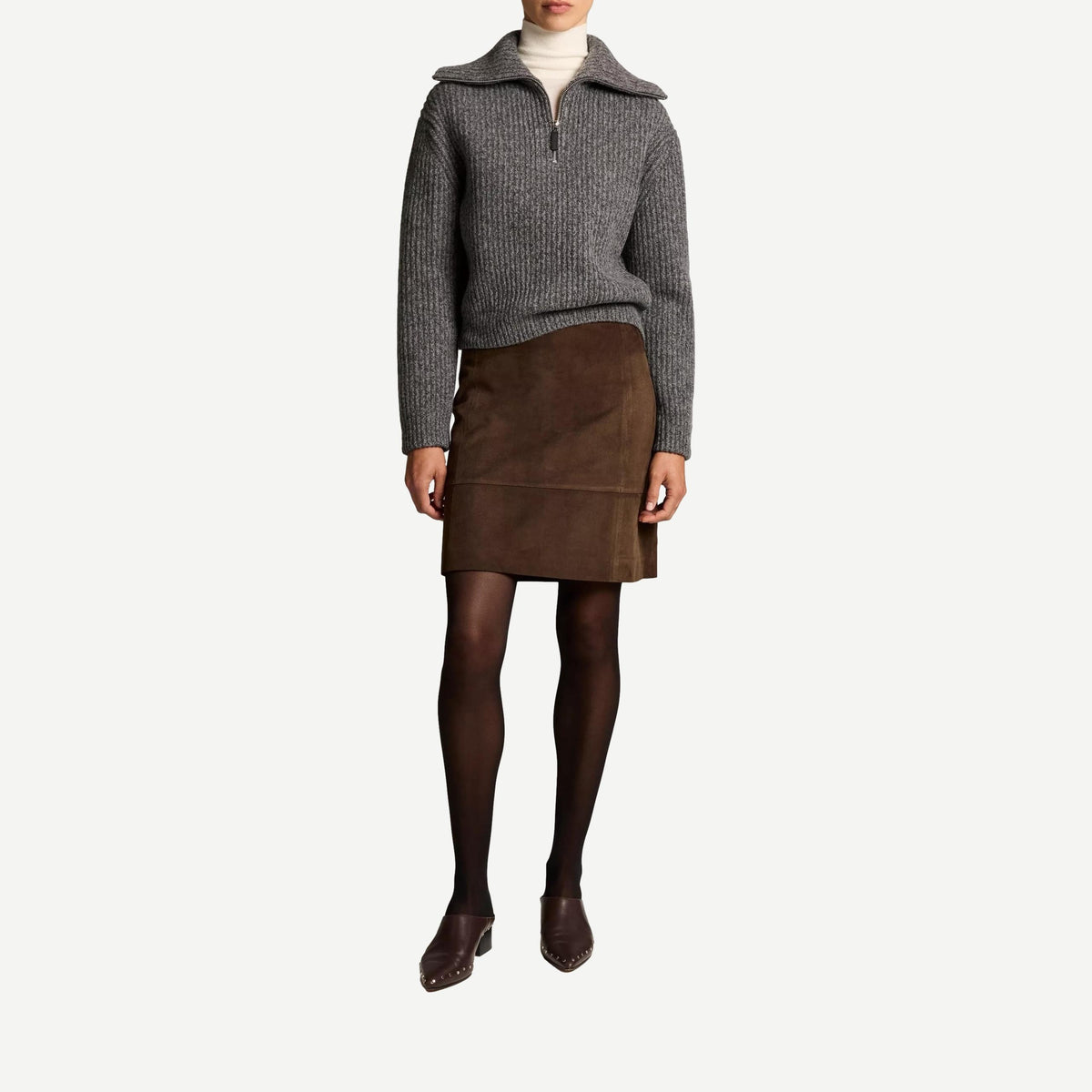 Cashmere Sailor Collar Quarter Zip Sweater - Heather Grey