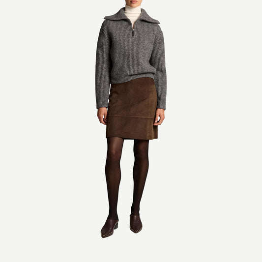 Cashmere Sailor Collar Quarter Zip Sweater - Heather Grey - Galvanic.co