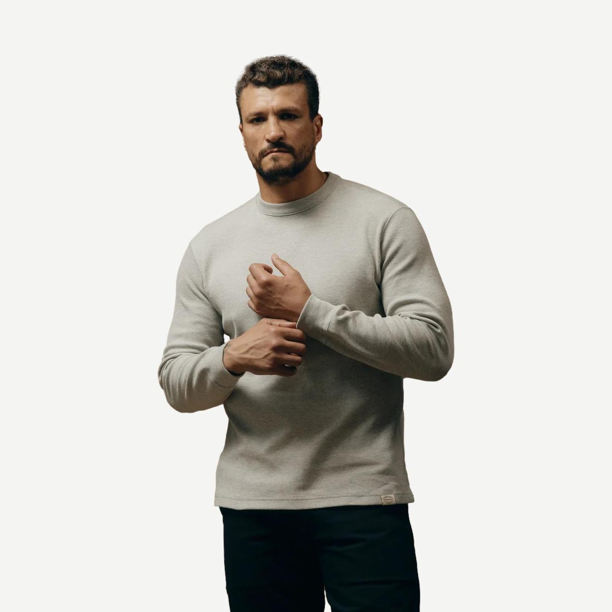 Waffle Knit Thermal Crewneck - Light Heather Grey