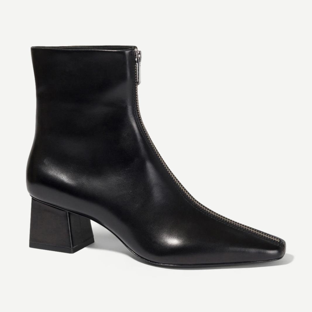 Rider Leather Zip Front Boot - Black