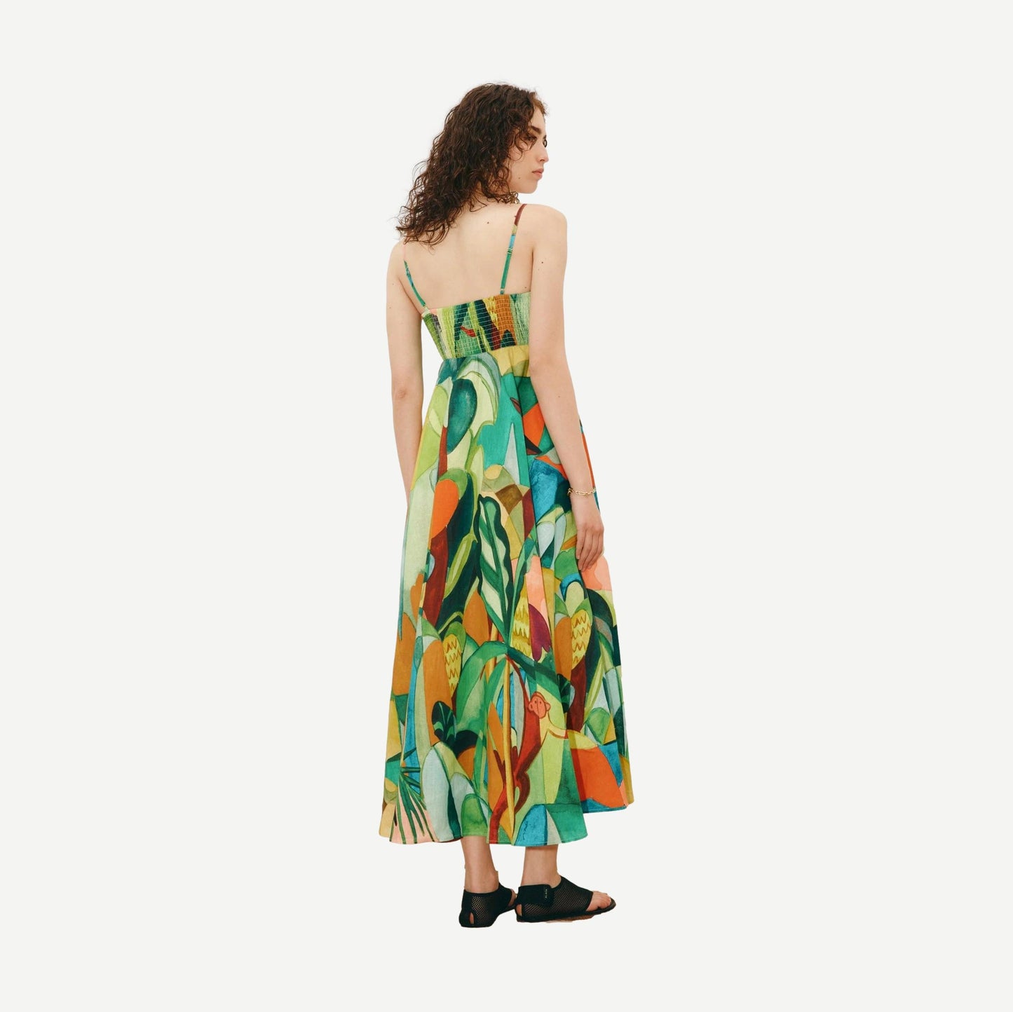 Alémais Mokshini Sundress in multi-colored fabric, casual midi dress with a relaxed fit and lightweight, sustainable material.