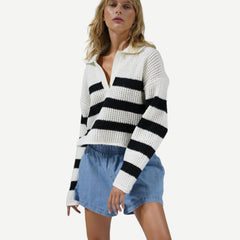 Ari Stripe Sweater - Ivory Black Stripe - Galvanic.co