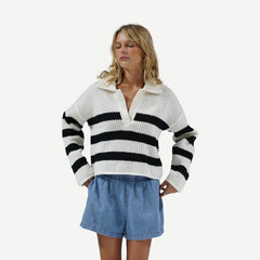 Ari Stripe Sweater - Ivory Black Stripe - Galvanic.co