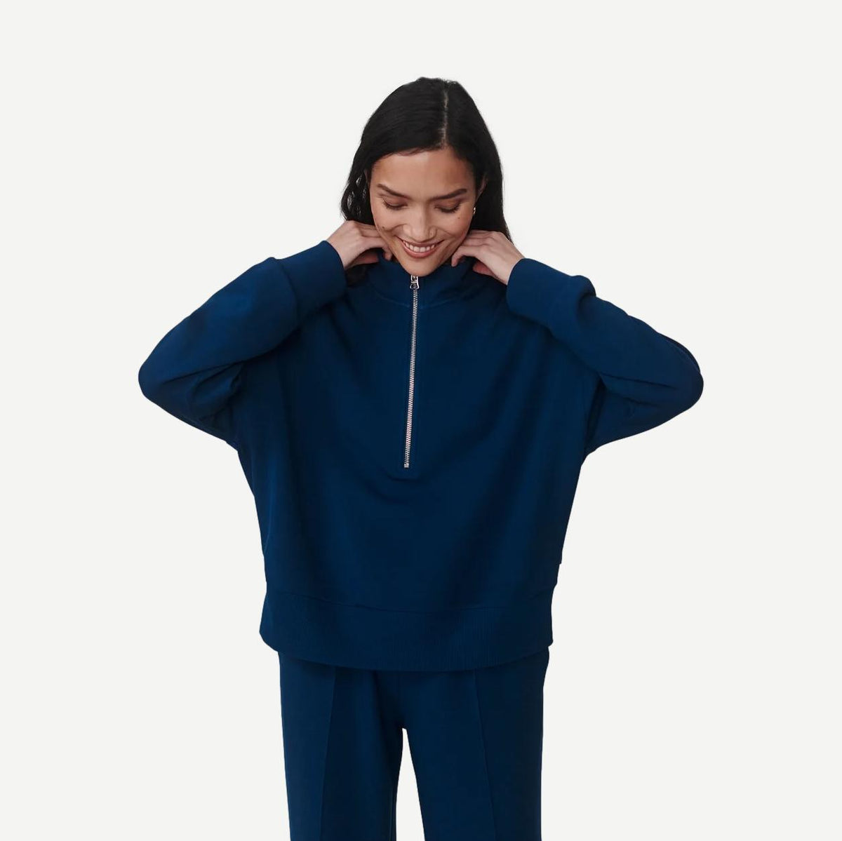 Mavis Mock Neck Sweat - Sea Blue