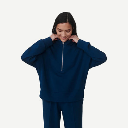 Mavis Mock Neck Sweat - Sea Blue