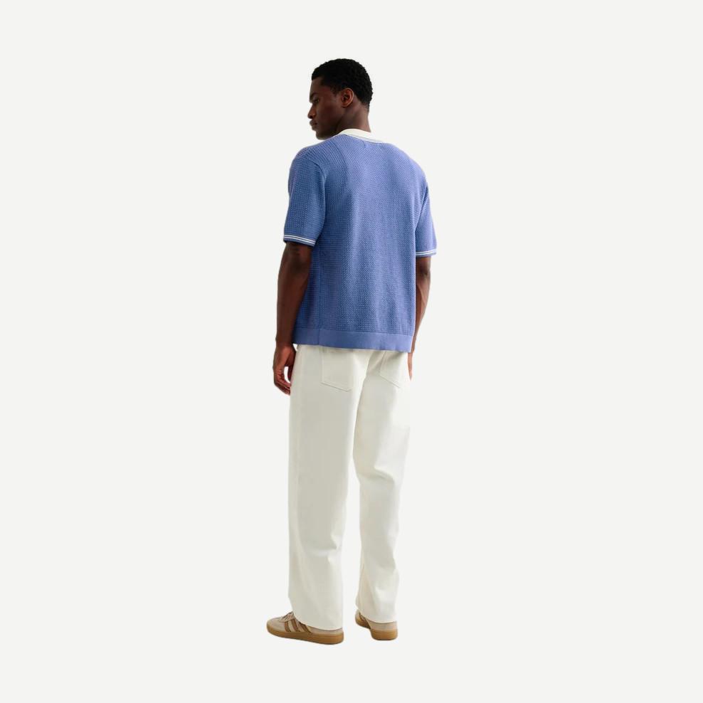 Belle SS Shirt Tipped Pointelle - Blue/Ecru - Galvanic.co