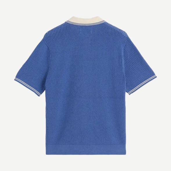 Belle SS Shirt Tipped Pointelle - Blue/Ecru - Galvanic.co