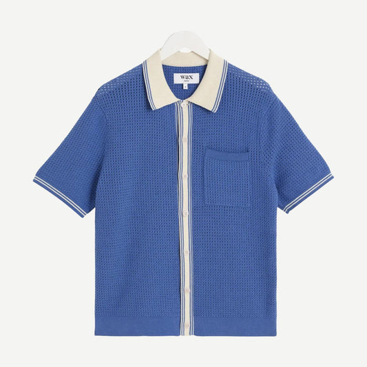 Belle SS Shirt Tipped Pointelle - Blue/Ecru - Galvanic.co