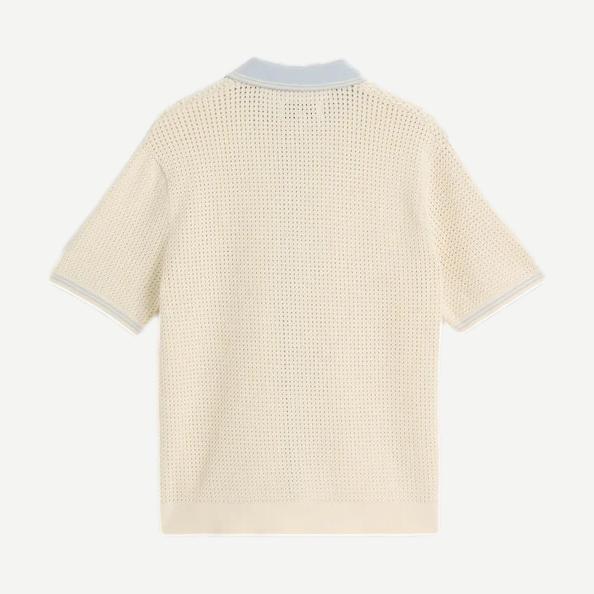 Belle SS Shirt Tipped Pointelle - Ecru/Pale Blue - Galvanic.co
