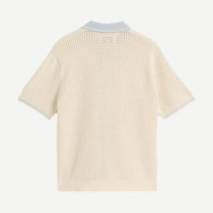 Belle SS Shirt Tipped Pointelle - Ecru/Pale Blue - Galvanic.co