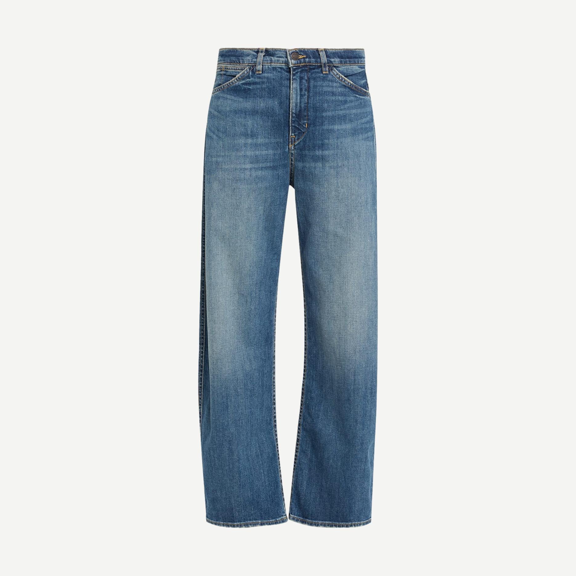 Nili Lotan Tribeca Jean in classic wash denim, showcasing a relaxed fit with a timeless style and clean stitching.