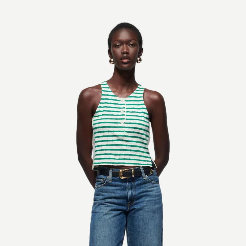 Bree Tank With Contrast Inset - Verdant Green Stripe - Galvanic.co