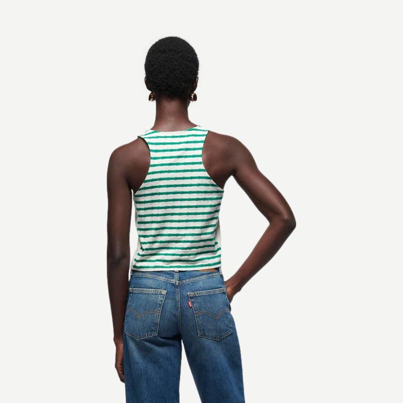 Bree Tank With Contrast Inset - Verdant Green Stripe - Galvanic.co