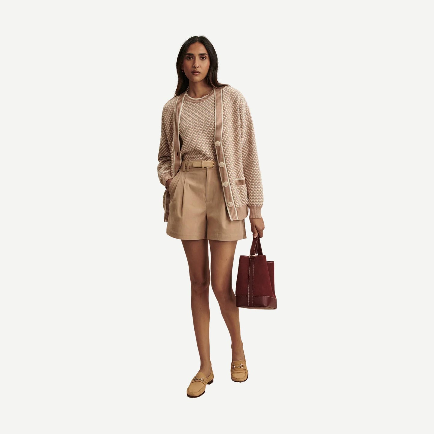 Tarran Stitch Knit Cardigan - Light Taupe - Galvanic.co