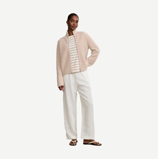 Jenni Kayne Boyd cashmere sweater in oatmeal, soft and cozy knit sweater with a relaxed fit and ribbed cuffs.