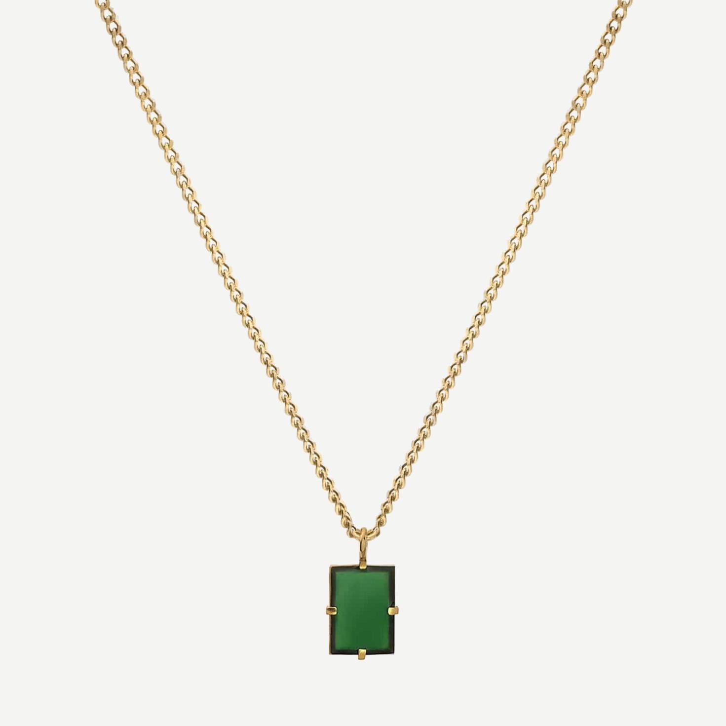 Lennox Pendant Necklace w/Enamel, Gold Vermeil, Polished, Green, 24in. - Galvanic.co