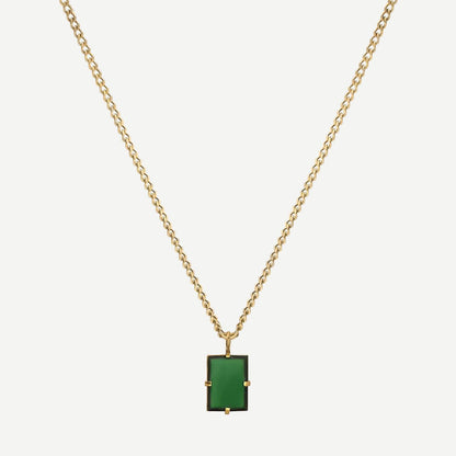 Lennox Pendant Necklace w/Enamel, Gold Vermeil, Polished, Green, 24in. - Galvanic.co