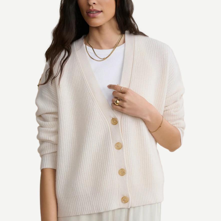 Cropped Cashmere Cocoon Cardigan - Ivory - Galvanic.co