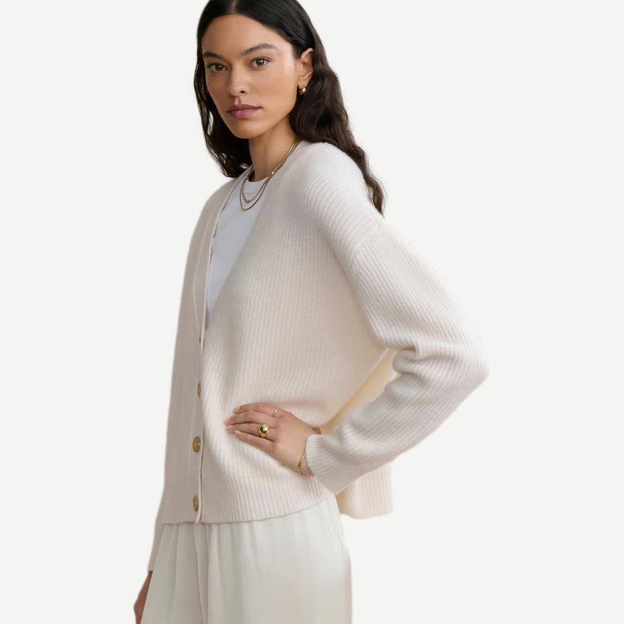 Cropped Cashmere Cocoon Cardigan - Ivory - Galvanic.co