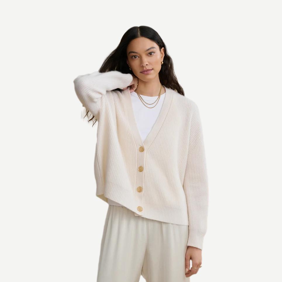 Cropped Cashmere Cocoon Cardigan - Ivory - Galvanic.co