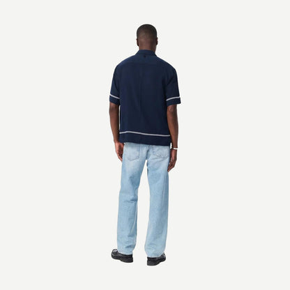 Blue Ezra Stripe Dalton embroidered shirt by Rag and Bone, featuring detailed embroidery and classic striped design.