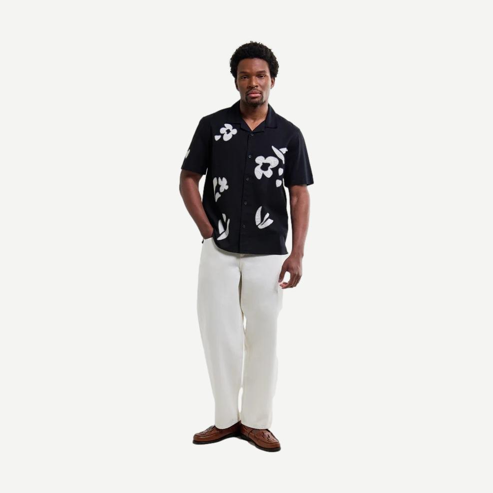 Didcot SS Shirt Abstract Applique - Black/Beige - Galvanic.co