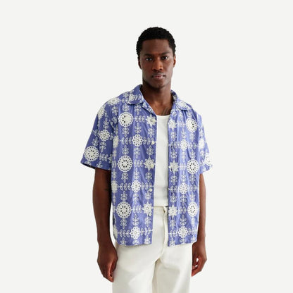 Didcot SS Shirt Heavy Corded Lace - Blue/Ecru - Galvanic.co