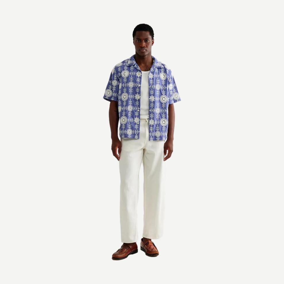 Didcot SS Shirt Heavy Corded Lace - Blue/Ecru - Galvanic.co