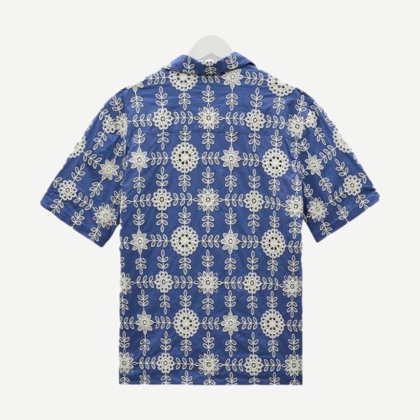 Didcot SS Shirt Heavy Corded Lace - Blue/Ecru - Galvanic.co
