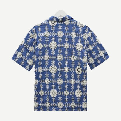 Didcot SS Shirt Heavy Corded Lace - Blue/Ecru - Galvanic.co