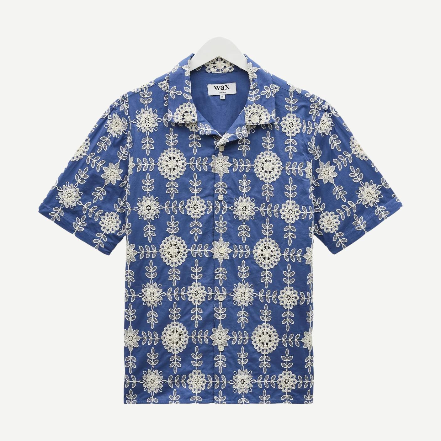 Didcot SS Shirt Heavy Corded Lace - Blue/Ecru - Galvanic.co
