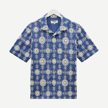 Didcot SS Shirt Heavy Corded Lace - Blue/Ecru - Galvanic.co