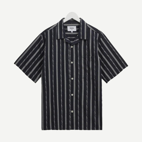 Didcot SS Shirt W. Pocket - Fleck Stripe Navy - Galvanic.co