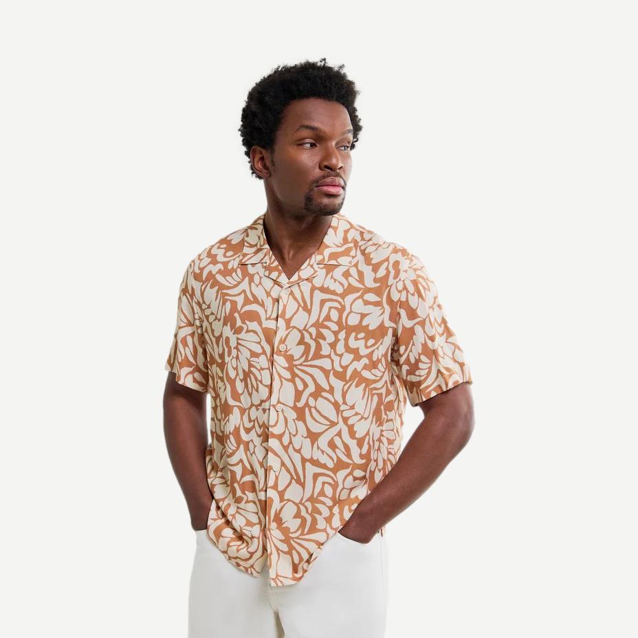 Didcot SS Shirt Two Tone Floral - Tan/Beige - Galvanic.co