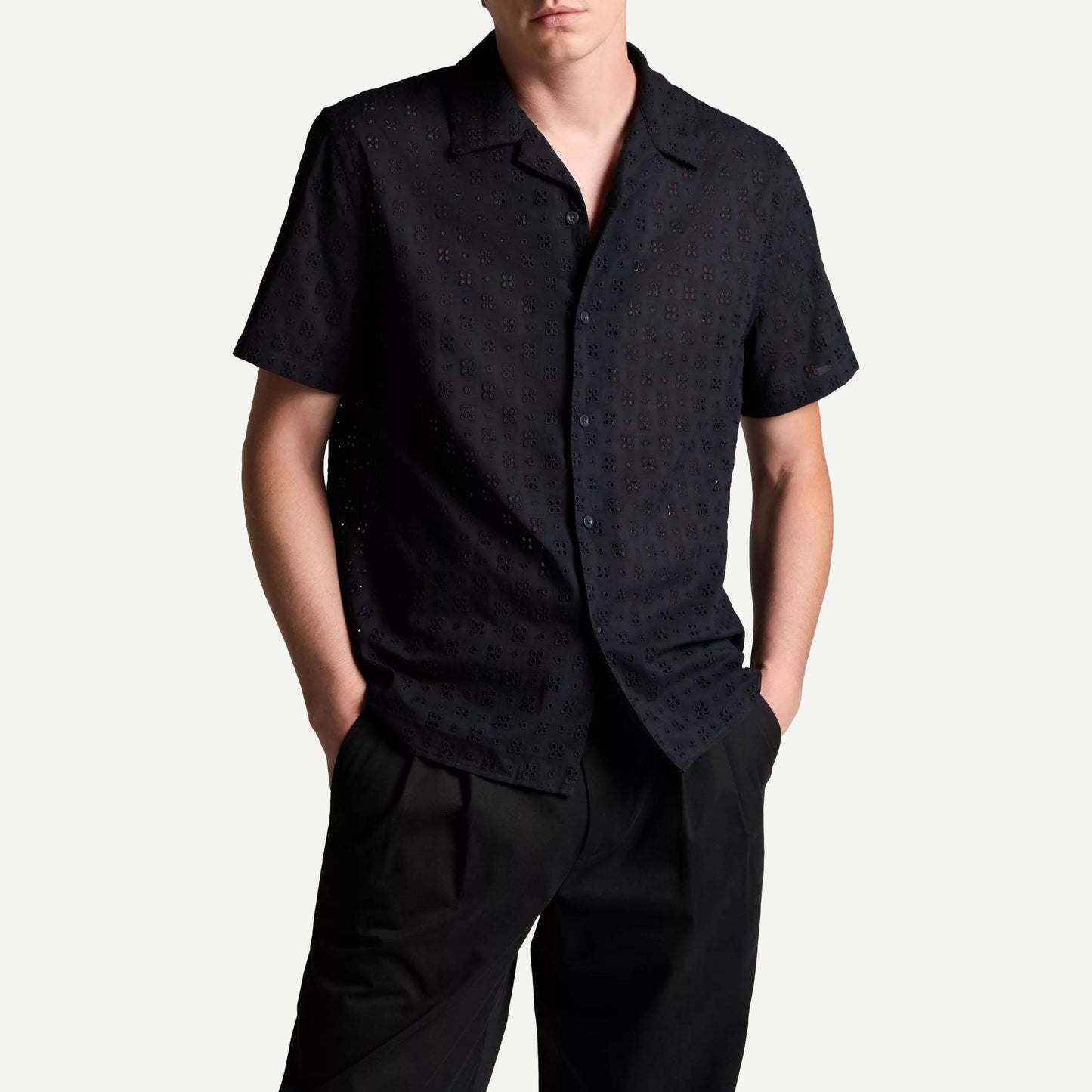 Cotton Eyelet SS Collared Shirt - Coastal Blue - Galvanic.co